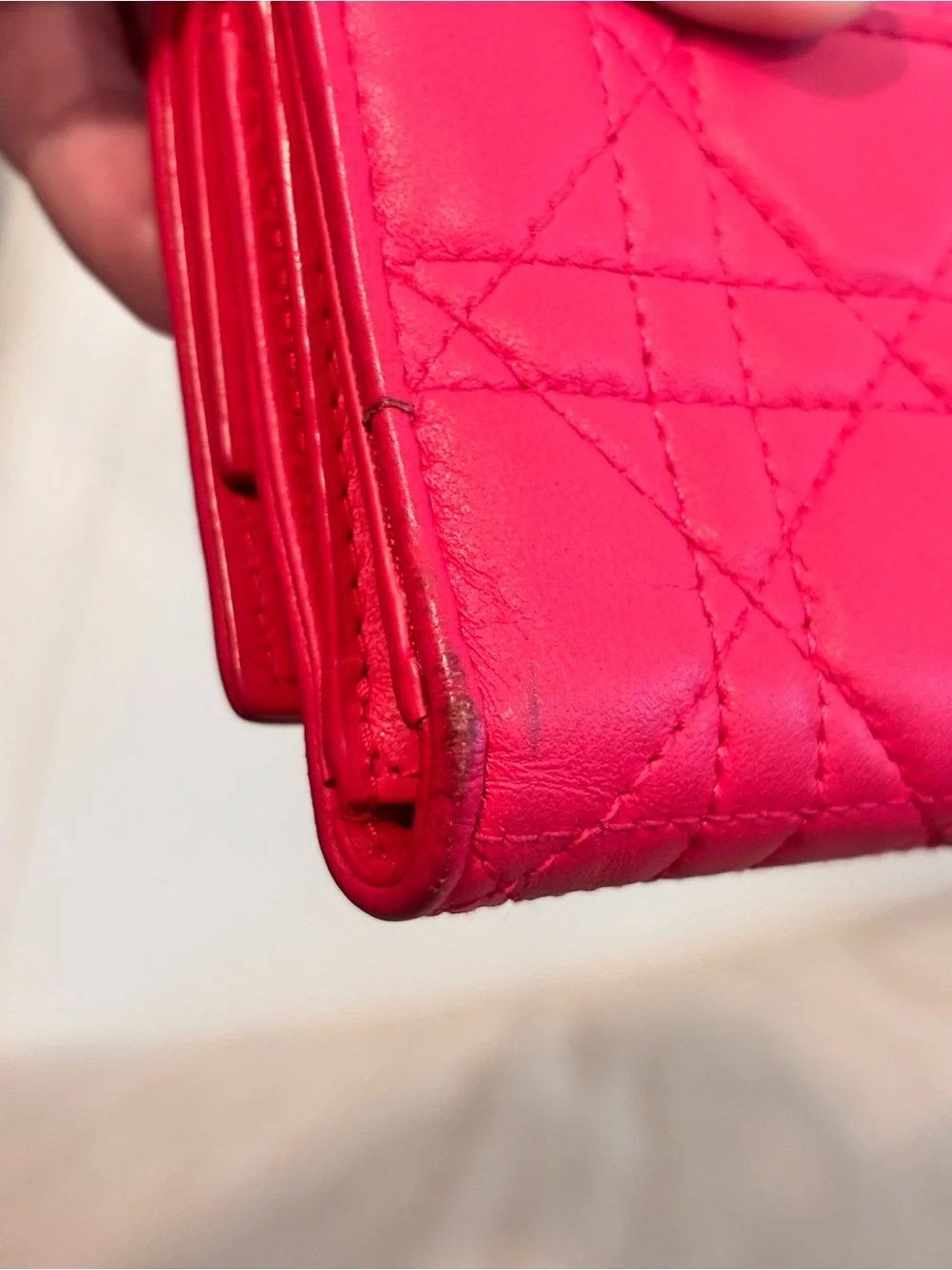 Christian Dior Lady Dior Lotus Pink Lambskin Leather Trifold Wallet